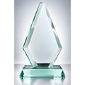 Clear glass jade diamond arrow award on hexagonal base.