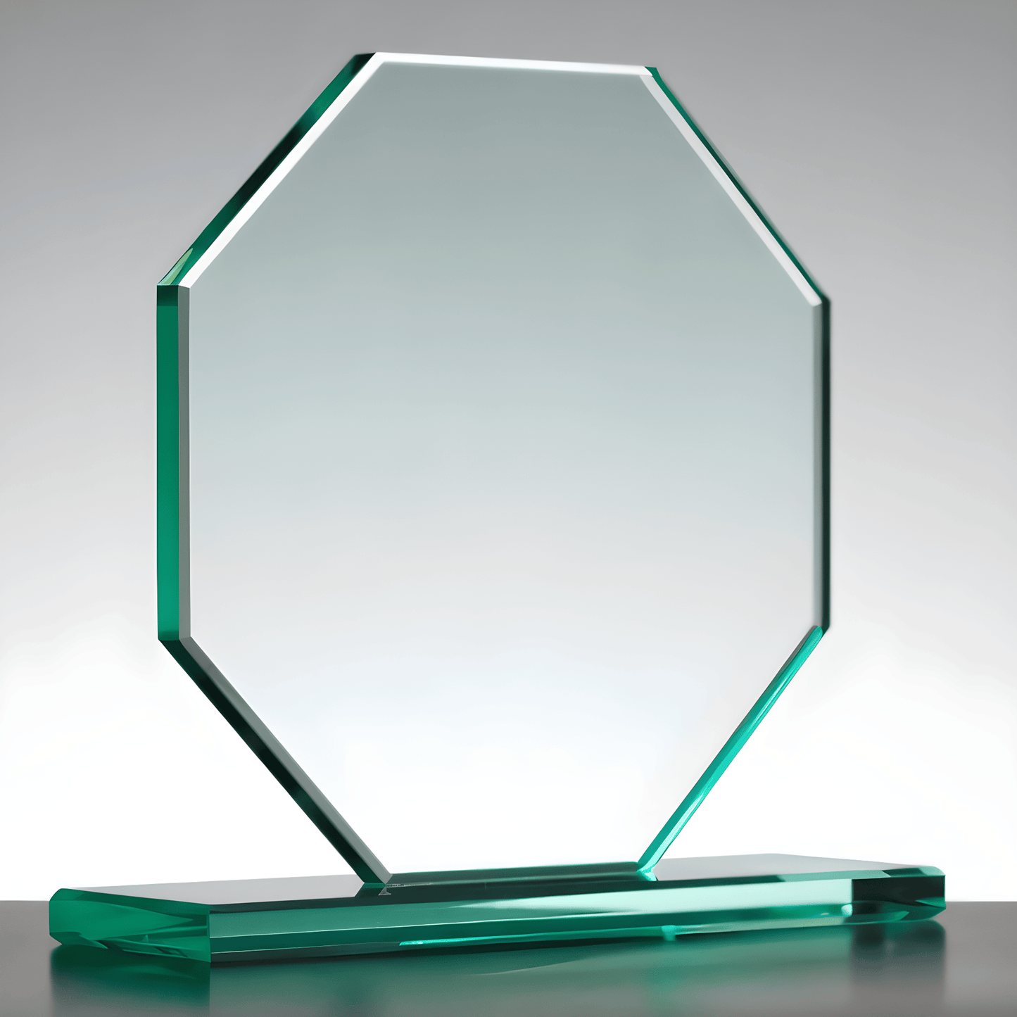 Clear jade octagon glass award trophy with shining base