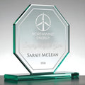 Example engraving (company logo): "Northwind Energy / Employee of the Year / Sarah McLean / 2026" on the Jade Octagon Glass Award