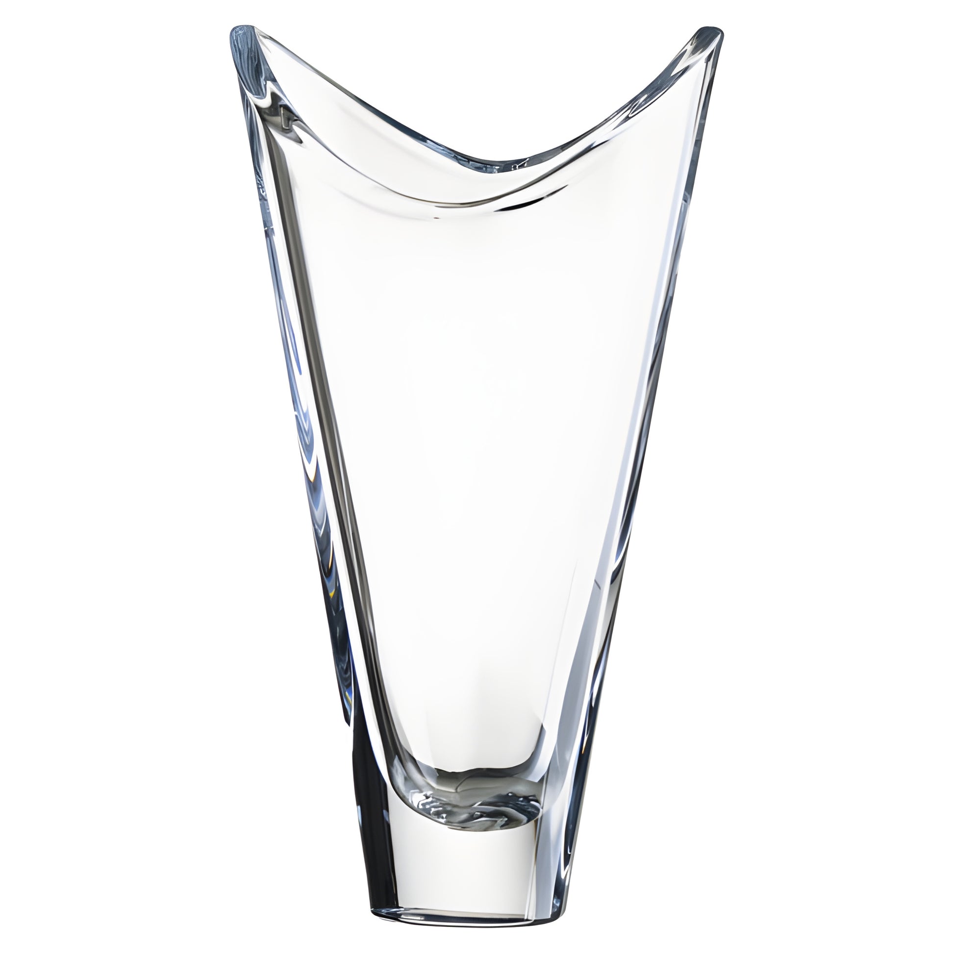 Modern clear crystal vase with elegant design for flowers.