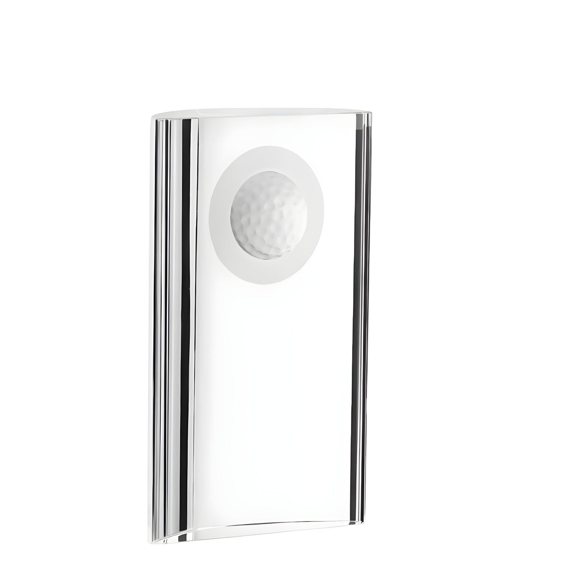 Clear crystal golf trophy with embedded ball design