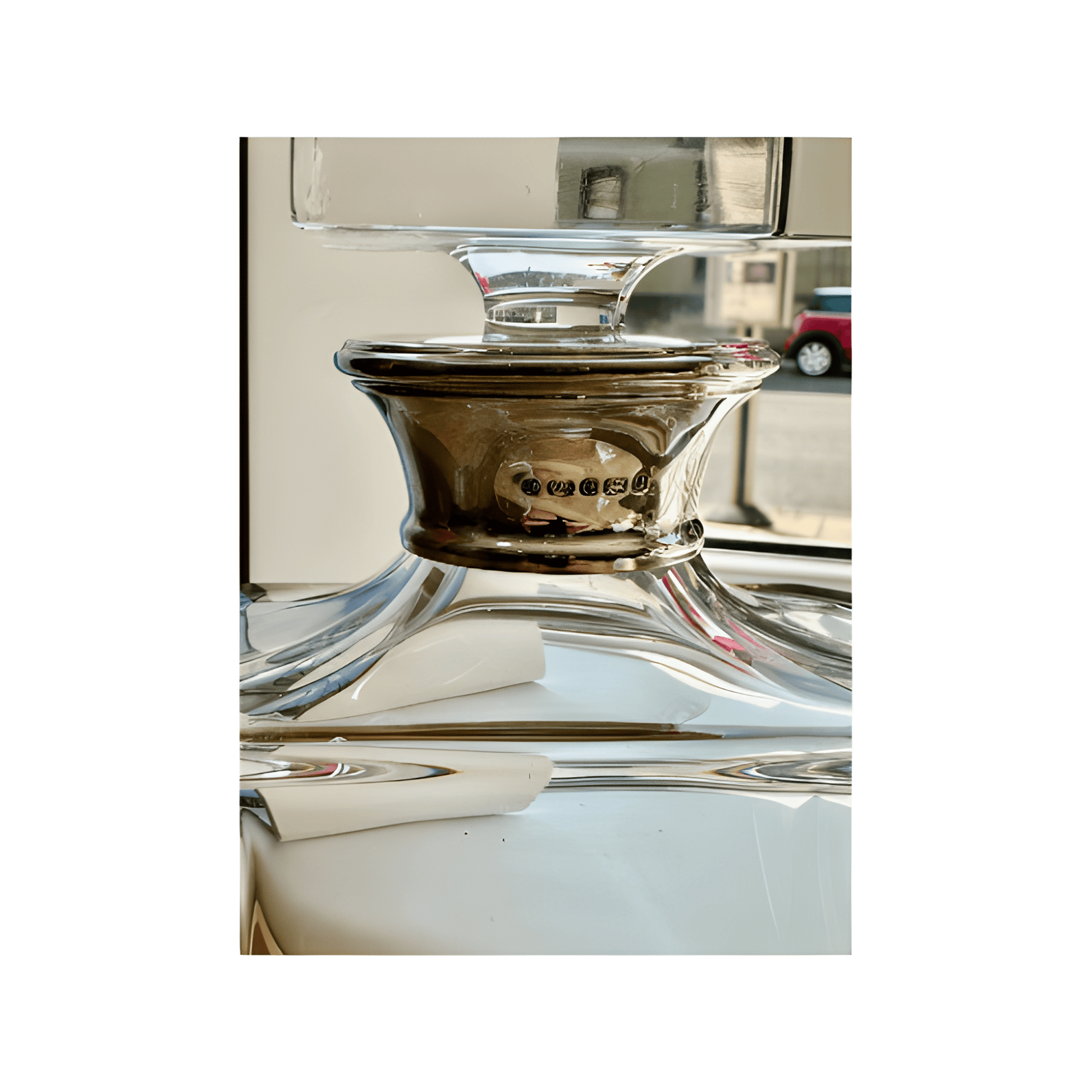 Elegant glass decanter with sleek closure design.