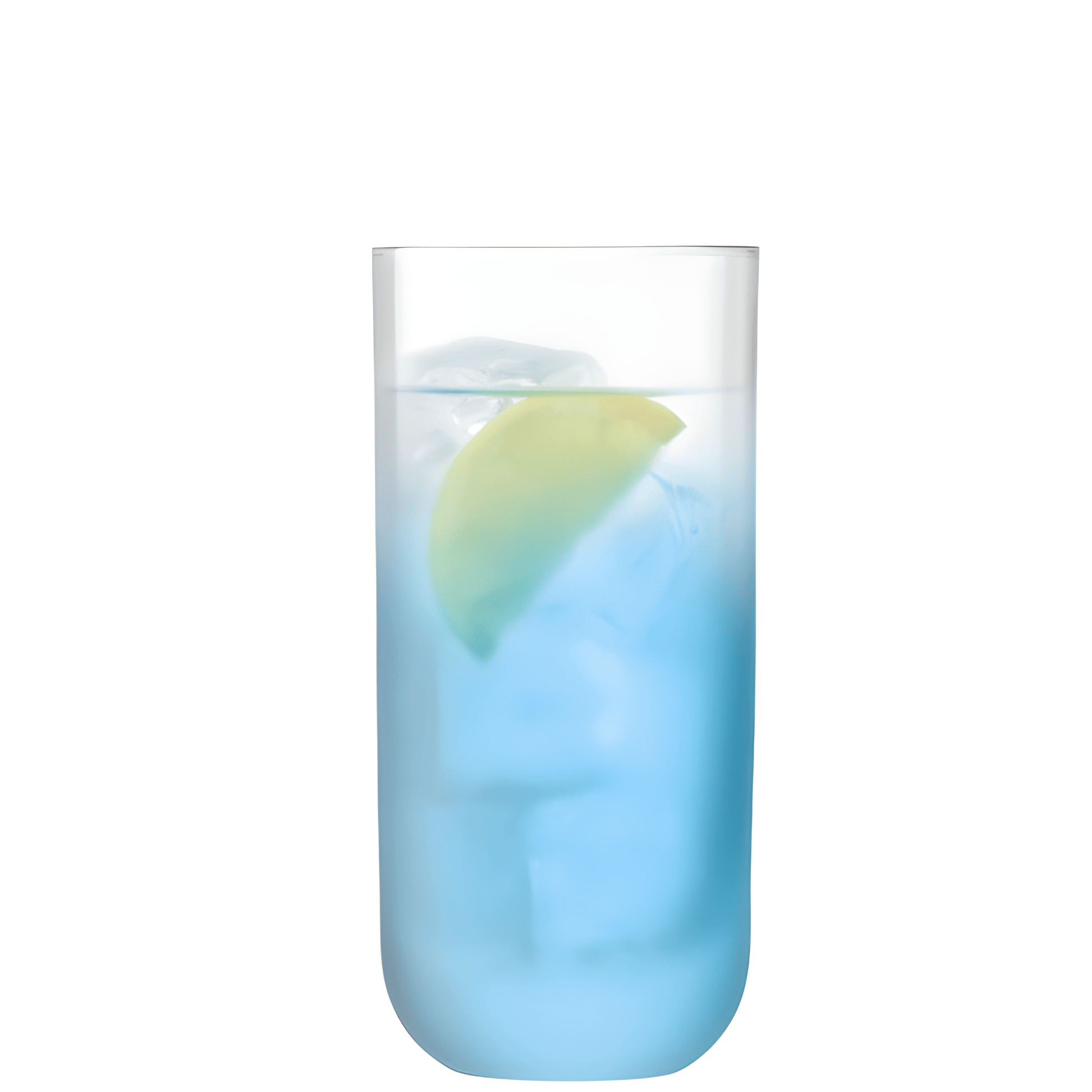 Blue cocktail with ice and lemon wedge in a 400ml LSA Haze highball glass.