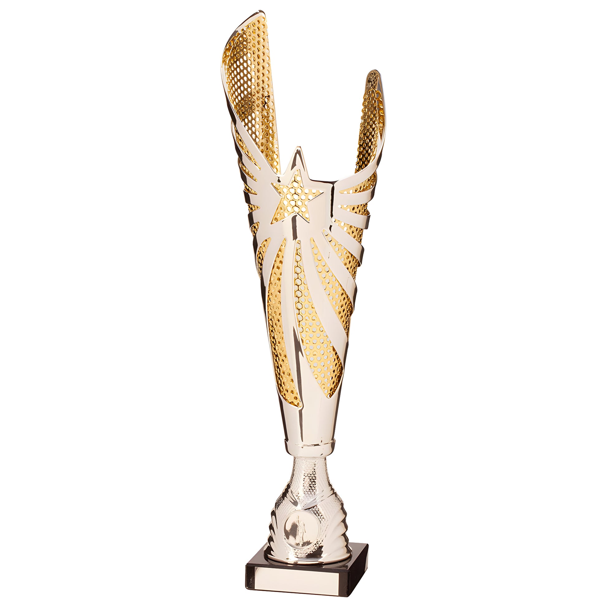 Silver and gold trophy with star design, 345mm tall
