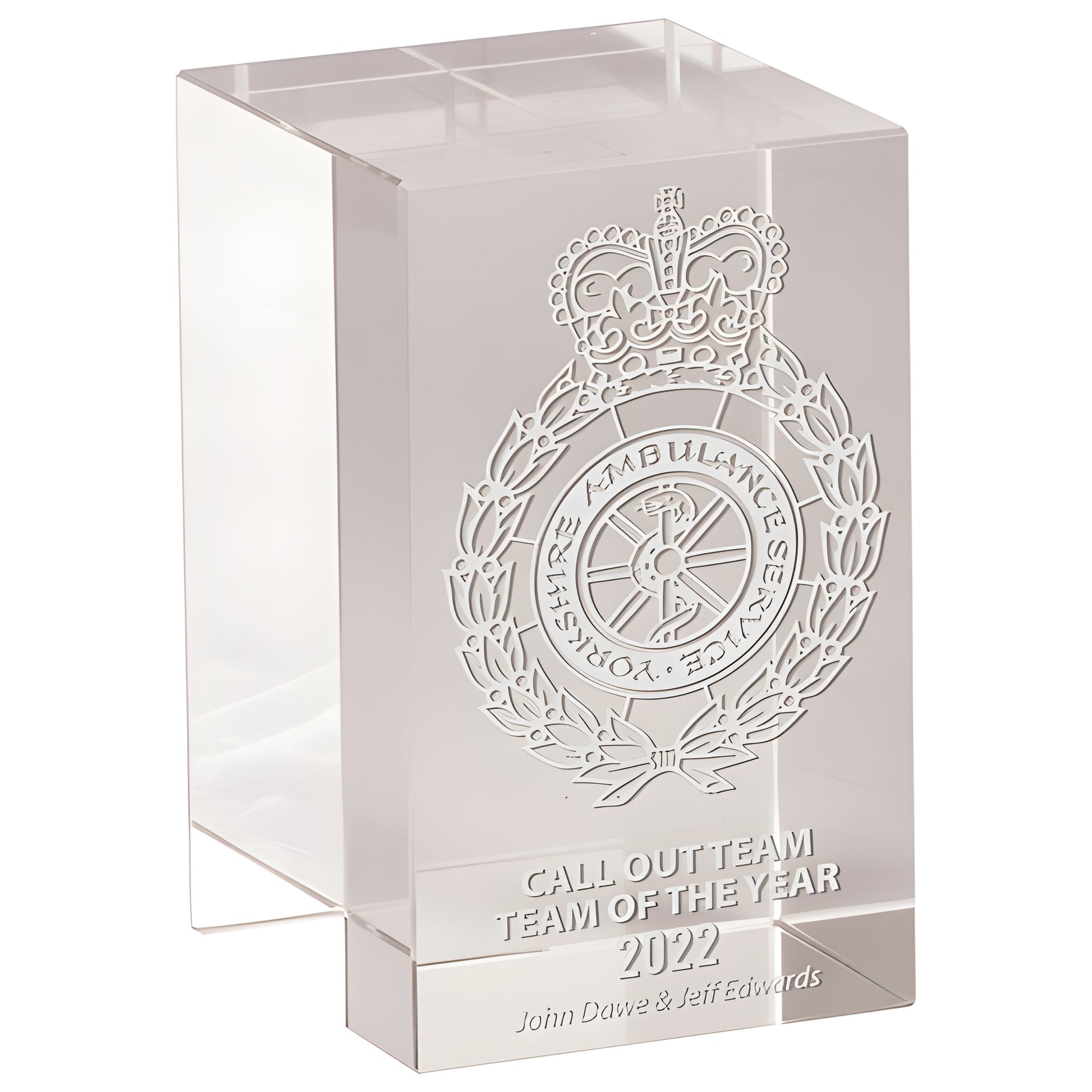 Crystal block award for Yorkshire Ambulance Service Call Out Team of the Year 2022.