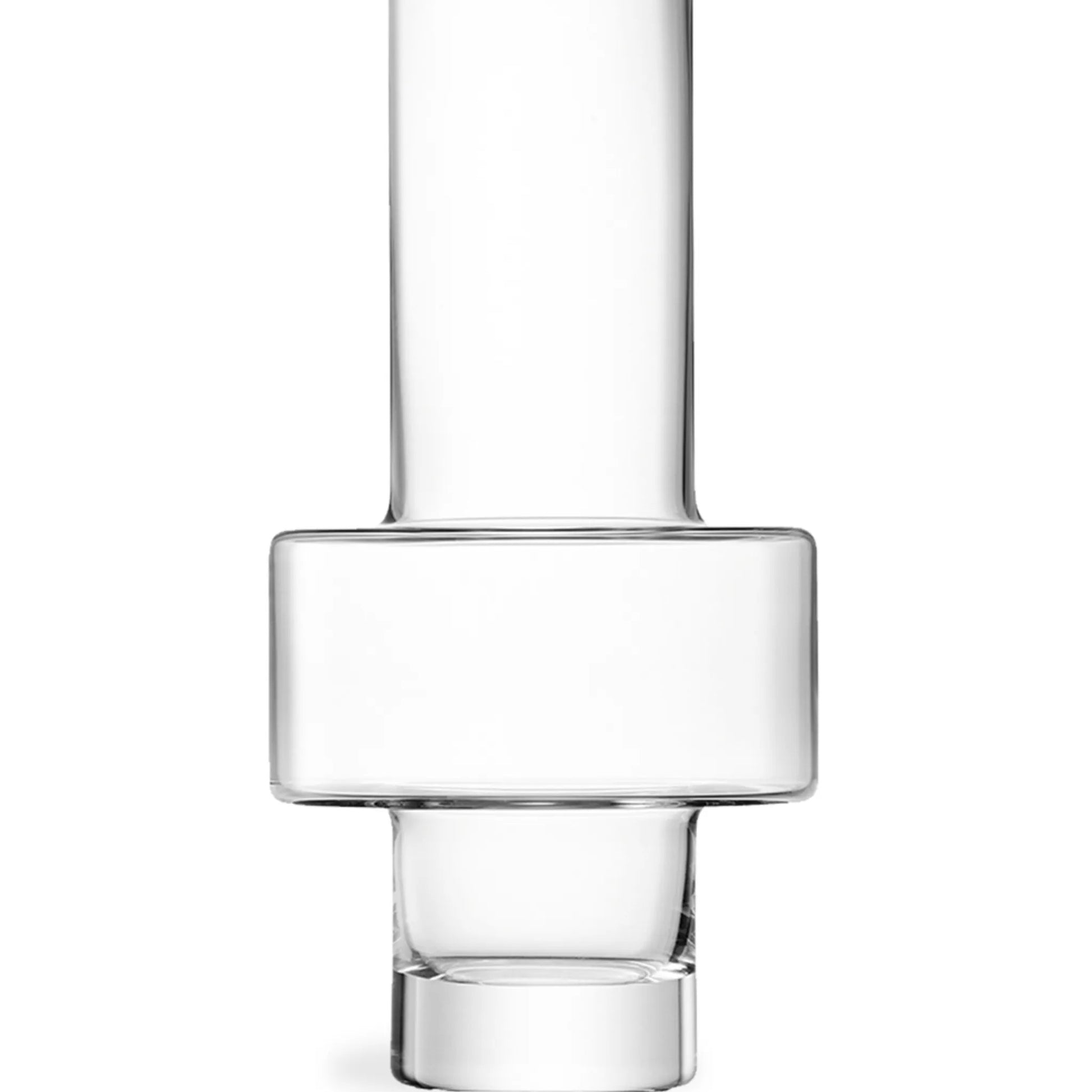 Tall clear glass vase with modern design and wide cylindrical base