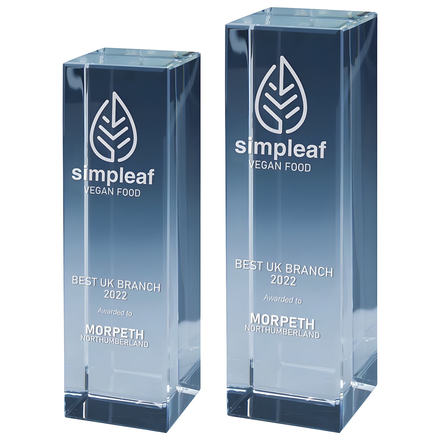 Simpleaf Vegan Food Best UK Branch 2022 crystal awards.