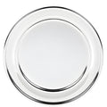 Round silver serving tray with a polished finish, olde English style.
