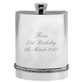 Example engraving (birthday): "Ross / 21st Birthday / 4th March 2027" on the Pewter Celtic Hip Flask