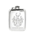Example engraving (crest): "Dunmore Estate crest / Per Ardua Fidelis" on the Pewter Hip Flask