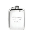 Example engraving (wedding party): "Best Man / Callum / 22.05.27" on the Pewter Hip Flask