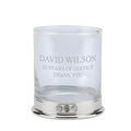 Example engraving (thank you): "David Wilson / 32 Years of Service / Thank You" on the Pewter Whisky Glass