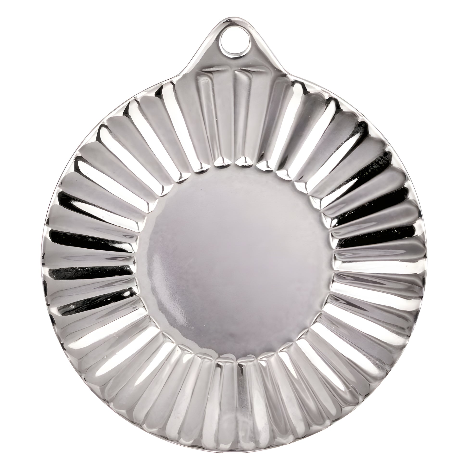 Silver blank round metallic award medal with ridged design