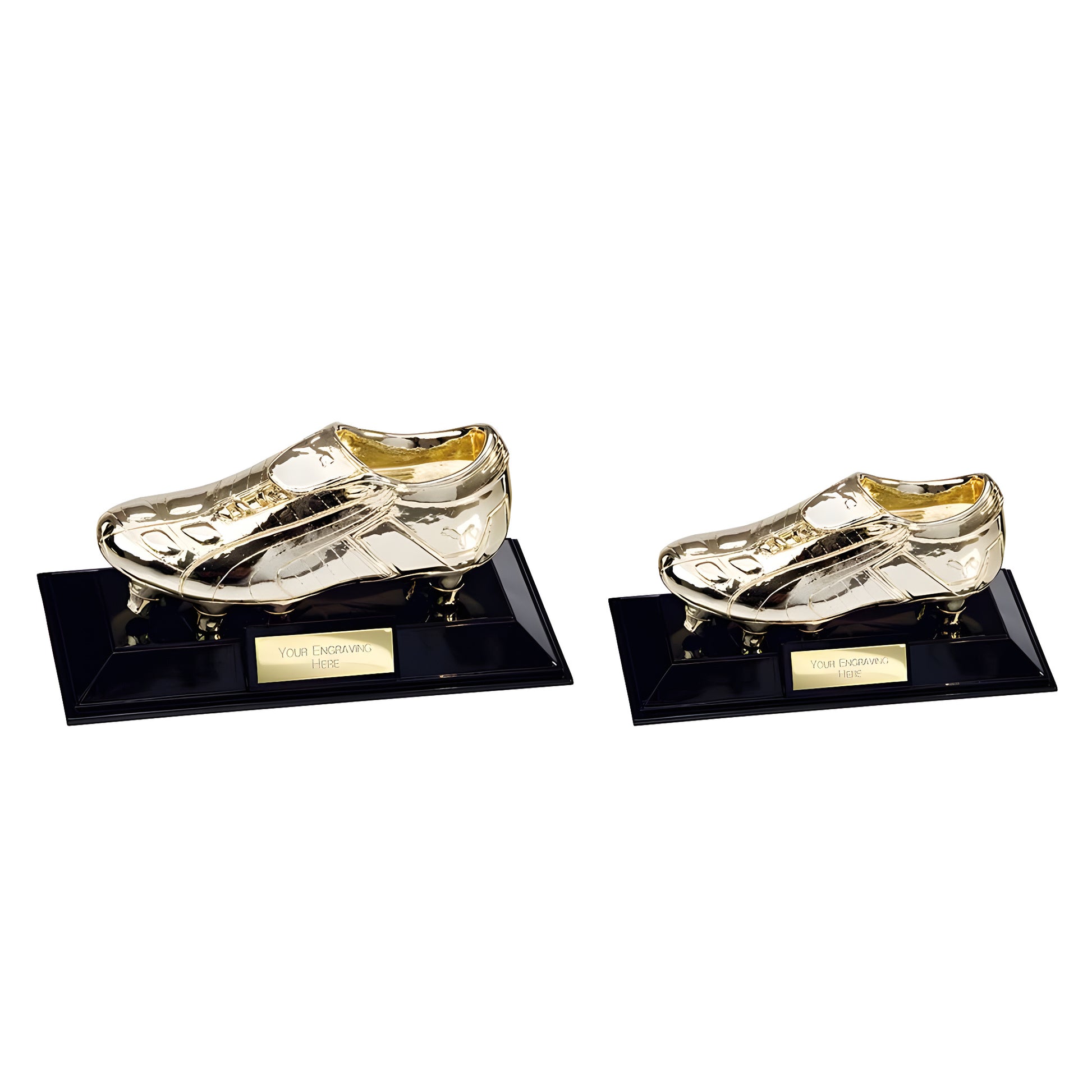 Puma King golden boot football award trophy with custom engraving plate.