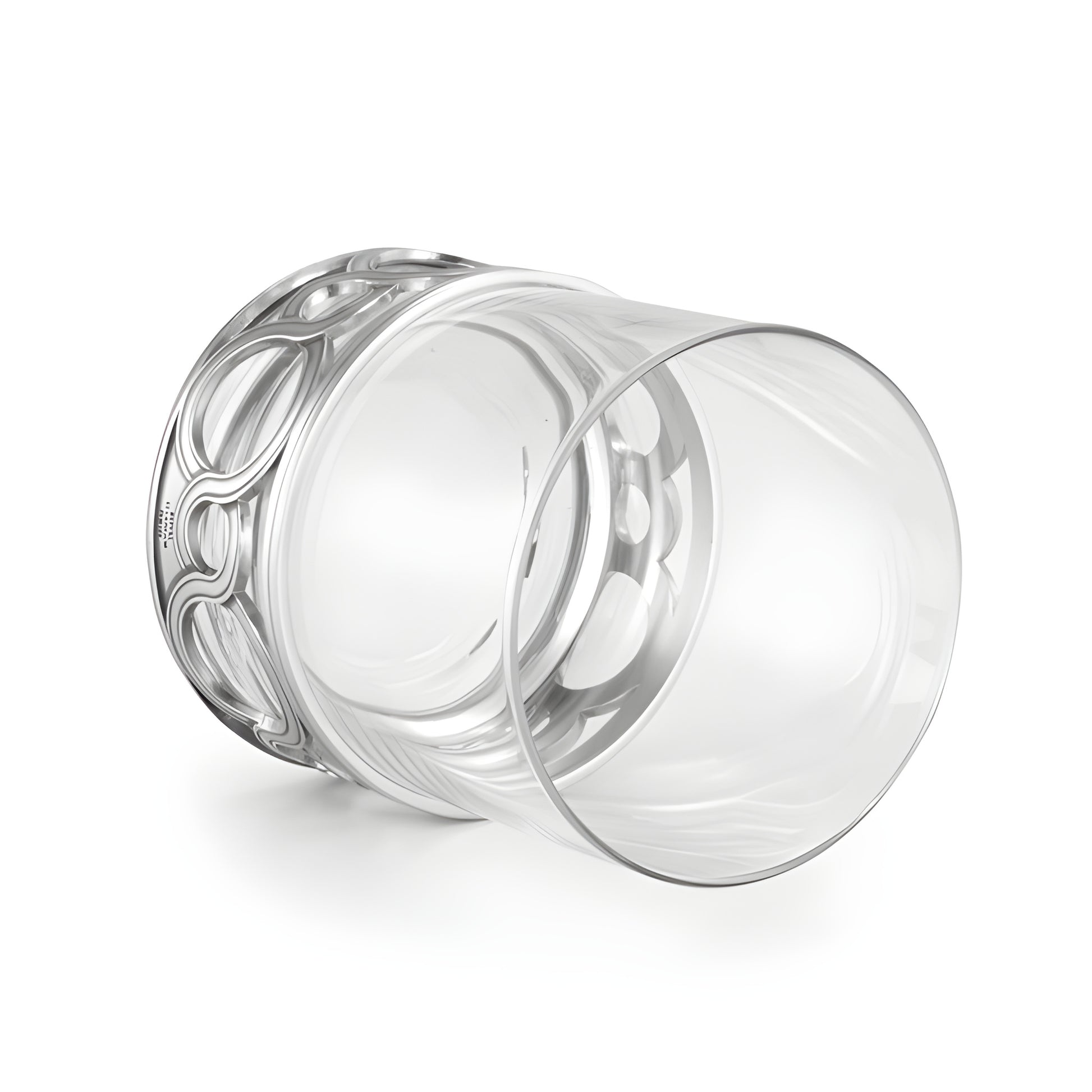 Royal Selangor whisky tumbler with intricate silver medallion design.