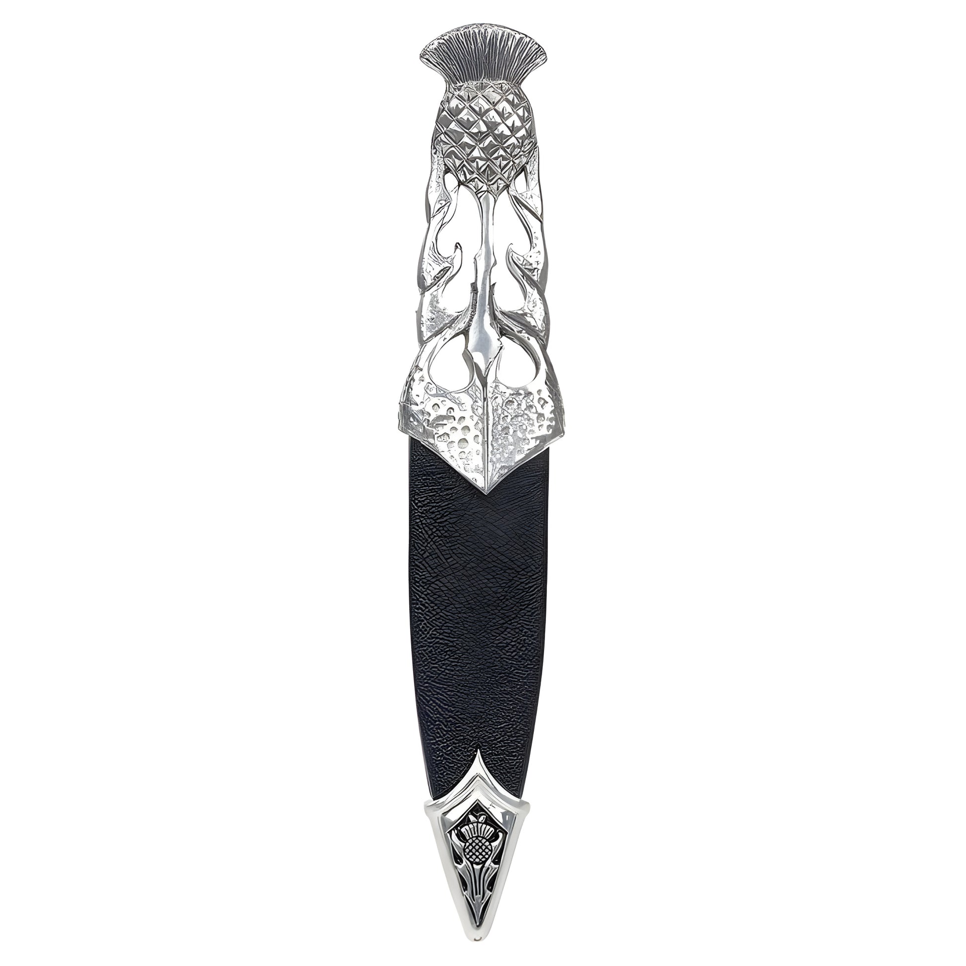Scottish dress sgian dubh with thistle design and black sheath.