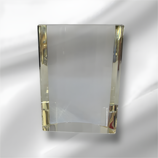 Clear rectangular scallop optic glass award on white background.