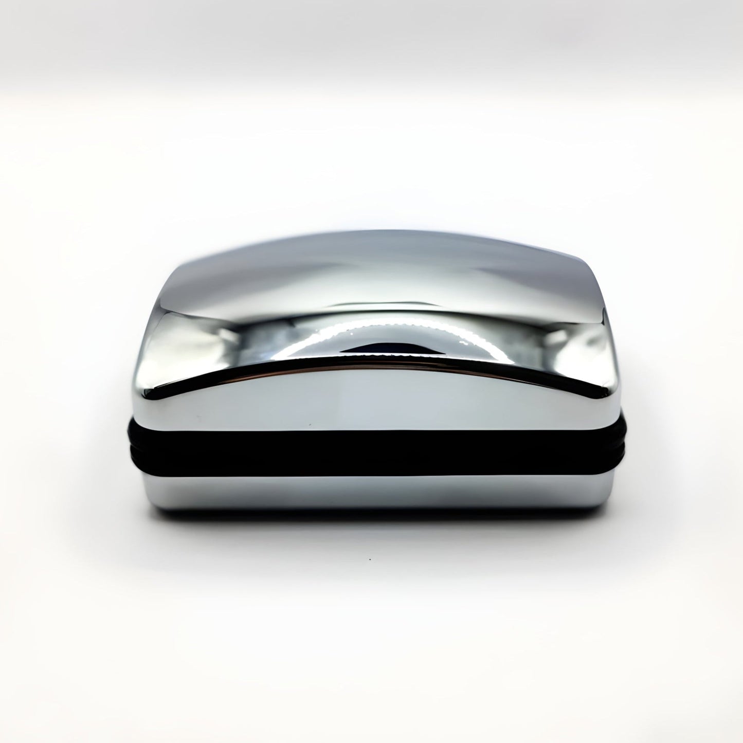 Chrome cufflink box for silver round cufflinks, perfect for elegant occasions.