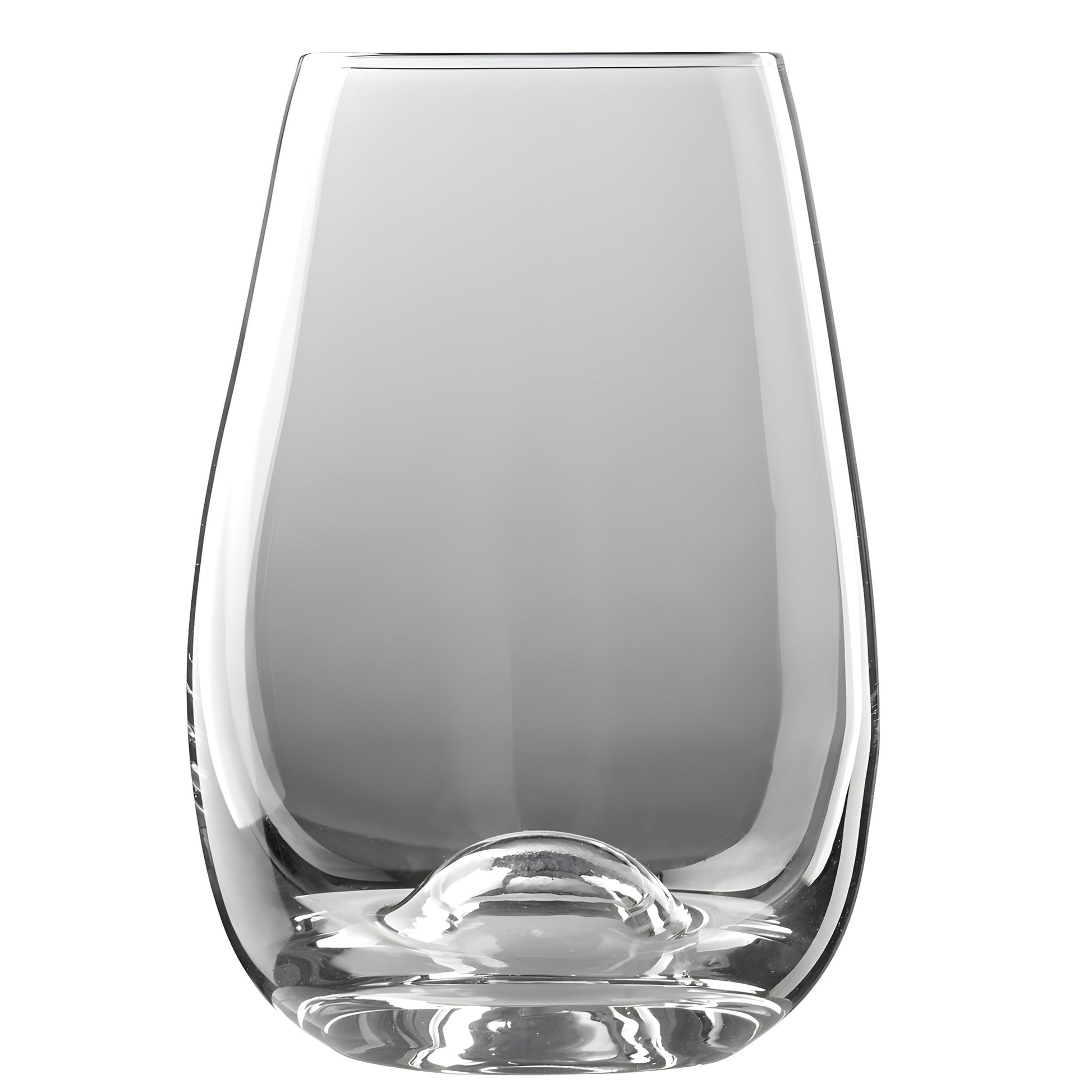 Clear stemless wine taster glass with rounded bottom, 22cl capacity.