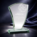 The Wave jade glass award trophy with etched appreciation text.