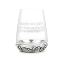 Example engraving (thank you): "David Wilson / 32 Years of Service / Thank You" on the Thistle Tumbler Glass