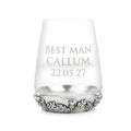 Example engraving (wedding party): "Best Man / Callum / 22.05.27" on the Thistle Tumbler Glass