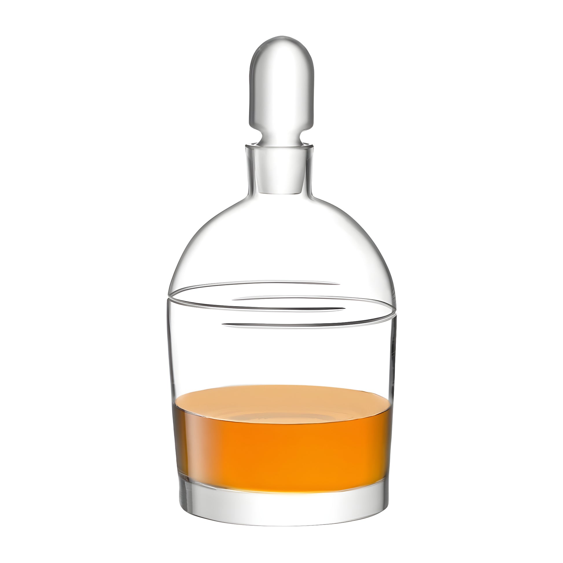 Modern glass decanter with whiskey.