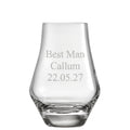 Example engraving (wedding party): "Best Man / Callum / 22.05.27" on the Whisky Tasting Glass 185ml