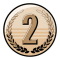 Silver medal with large '2' and laurel wreath design.