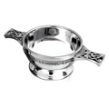 Pewter quaich bowl with Celtic design handles used in Scottish ceremonies.