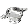 Example engraving (christening): "Noah James / Born 9th March 2027" inside the 3.5" Scottish Thistle Quaich Bowl