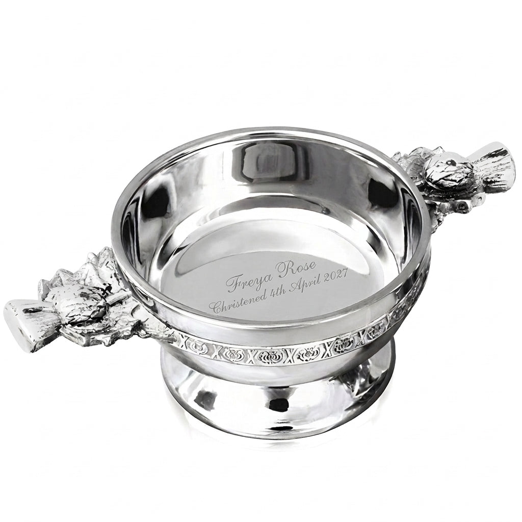 Example christening engraving inside a thistle quaich