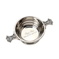 Example engraving (christening): "Freya Rose / Christened 4th April 2027" inside the 3" Quaich Bowl Ribbed
Pewter