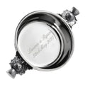 Example engraving (wedding): "Lauren & Ryan / 22nd May 2027" inside the 3" Scottish Thistle Handle Pewter Quaich Bowl