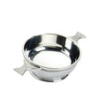 Traditional pewter quaich with Celtic design and detailed handle.