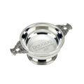 Example engraving (birthday): "DOUGLAS / 70 YEARS YOUNG / 2027" inside the 4" Nickel Plated Quaich Bowl