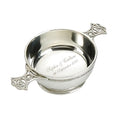 Example engraving (wedding): "Sophie & Callum / 4th September 2027" inside the 4" Quaich Celtic Weave Handle