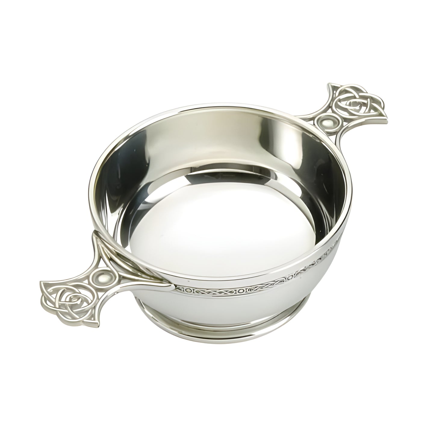 Silver quaich with Celtic weave handles, ideal for Scottish ceremonies