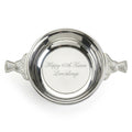 Example engraving (birthday): "Happy 60th Karen / Love always" inside the 4" Thistle Quaich Bowl