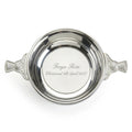 Example engraving (christening): "Freya Rose / Christened 4th April 2027" inside the 4" Thistle Quaich Bowl