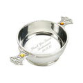 Example engraving (thank you): "Thank You Lorna / Bridesmaid / 22.05.27" inside the 4" Topaz Quaich Pewter