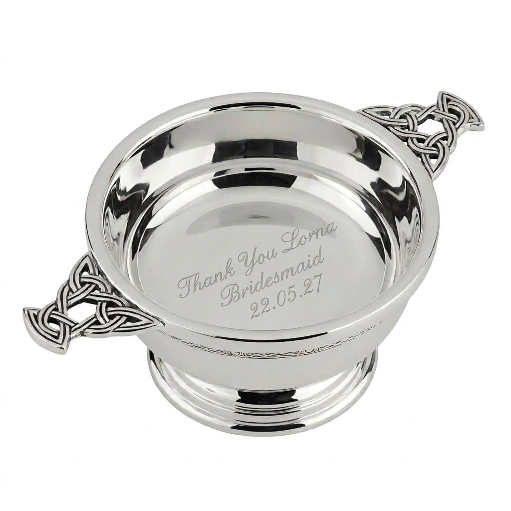 Example engraving (thank you): "Thank You Lorna / Bridesmaid / 22.05.27" inside the 5" Nickel Plated Quaich Bowl