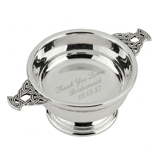 Example engraving (thank you): "Thank You Lorna / Bridesmaid / 22.05.27" inside the 5" Nickel Plated Quaich Bowl