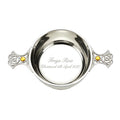 Example engraving (christening): "Freya Rose / Christened 4th April 2027" inside the 5" Quaich Bowl Celtic Weave Handle Topaz