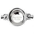 Example engraving (birthday): "Happy 60th Karen / Love always" inside the 5" Thistle Handle Pewter Quaich Bowl