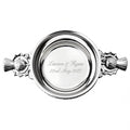 Example engraving (wedding): "Lauren & Ryan / 22nd May 2027" inside the 5" Thistle Handle Pewter Quaich Bowl