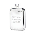 Example engraving (wedding party): "Best Man / Callum / 22.05.27" on the 8oz Pewter Victorian Pewter Hip Flask