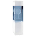 3D crystal award with engraved golf ball inside a rectangular block.