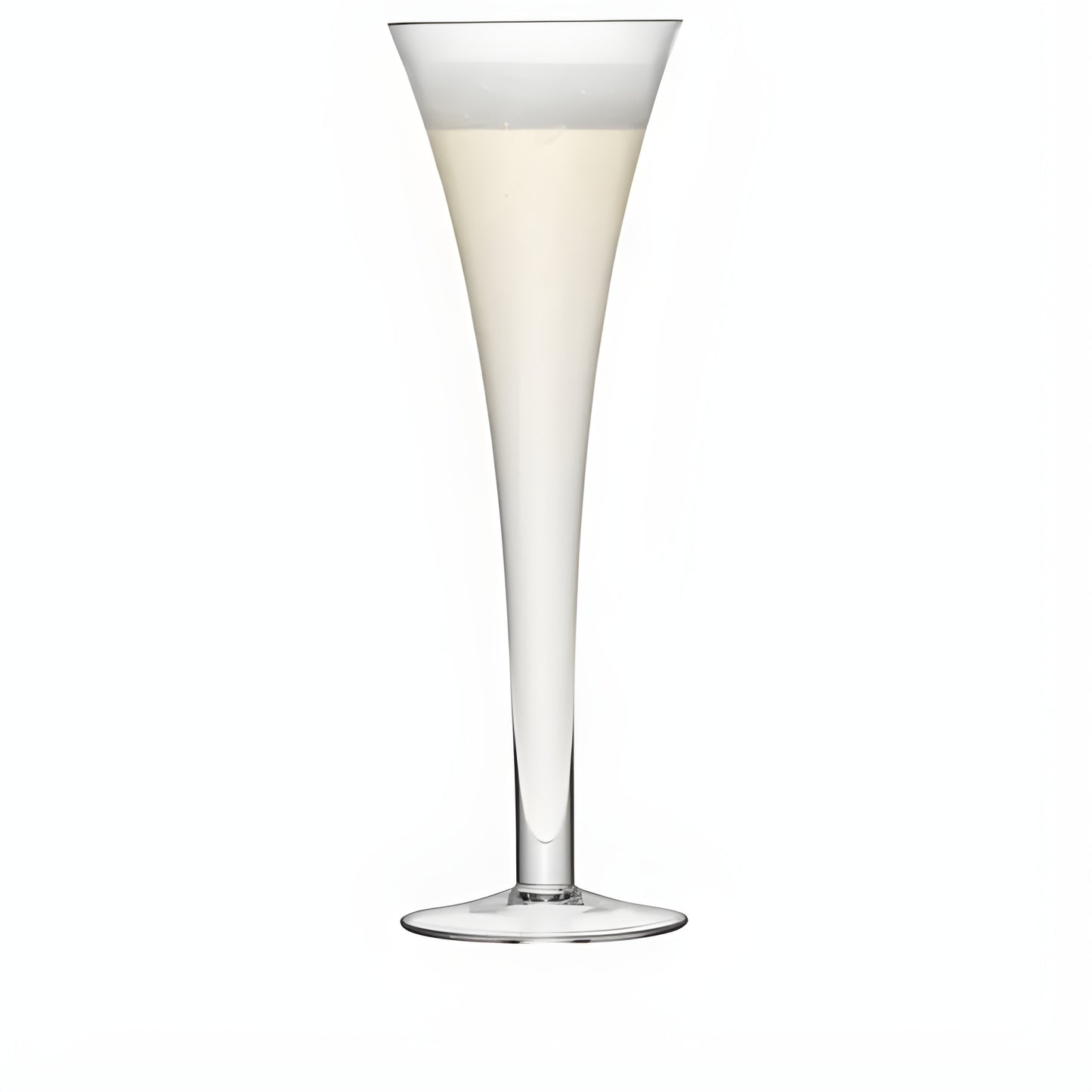 Elegant hollow stem champagne flute with slim design and clear glass.