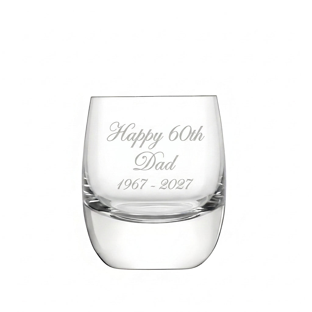 Example engraving (birthday): "Happy 60th / Dad / 1967 - 2027" on the Bar Whisky Tumbler